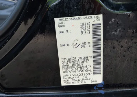 2020 Nissan Altima Sl Fwd from USA, damaged, VIN 1N4BL4EVXLC228592